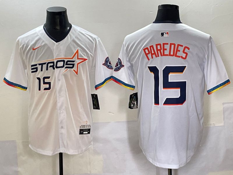 Men Houston Astros #15 Paredes White Fourth generation Joint Name 2025 Nike MLB Jersey style 4->houston astros->MLB Jersey